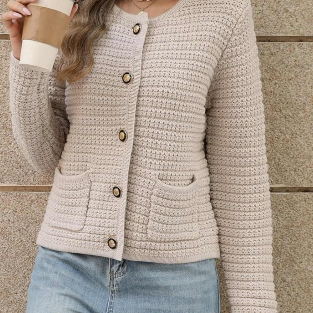 Women's Cream Button-Up Sweater